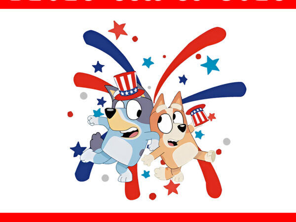 4th of july bluey png, red white bluey png, bluey and bingo flag png
