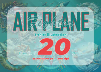 20 Vintage Fighter Plane Illustration T-shirt Clipart Bundle