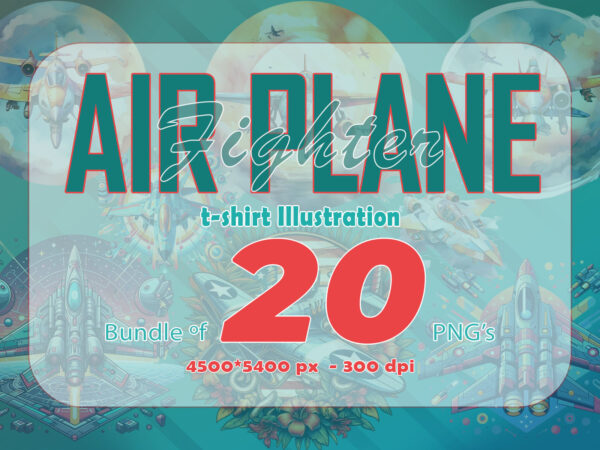 20 vintage fighter plane t-shirt illustration clipart bundle