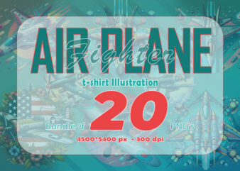 20 Watercolour Fighter Plane Tee Illustration Clipart Bundle made for Print on Demand platforms