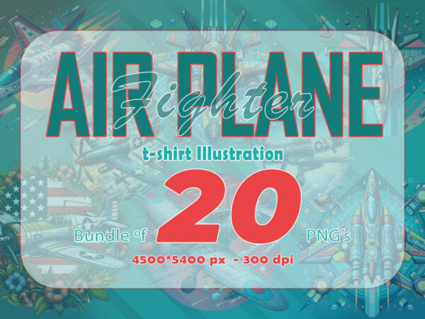 20 watercolour fighter plane tee illustration clipart bundle made for print on demand platforms