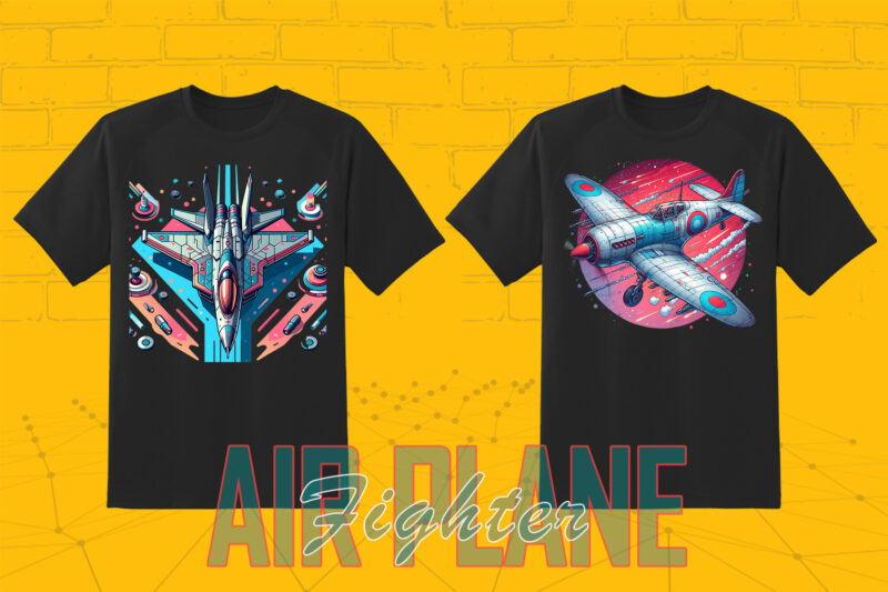 20 Watercolour Fighter Plane Tee Illustration Clipart Bundle made for Print on Demand platforms