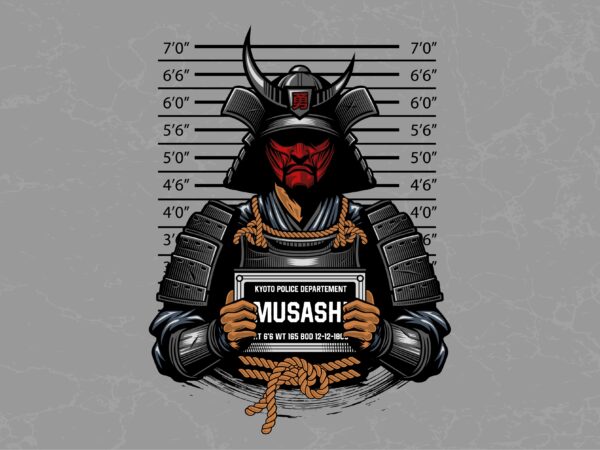 Samurai mugshot t shirt template vector