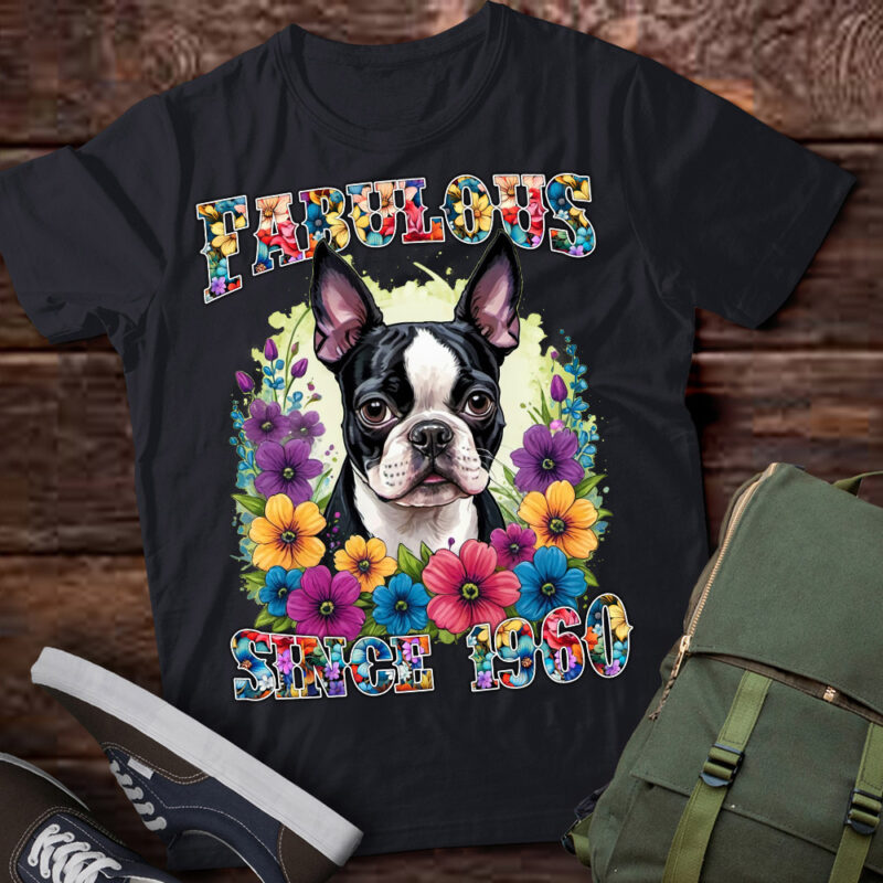 70th Birthday day Fabulous 1960 70 Years Old Boston Terrier Premium T-Shirt ltsp