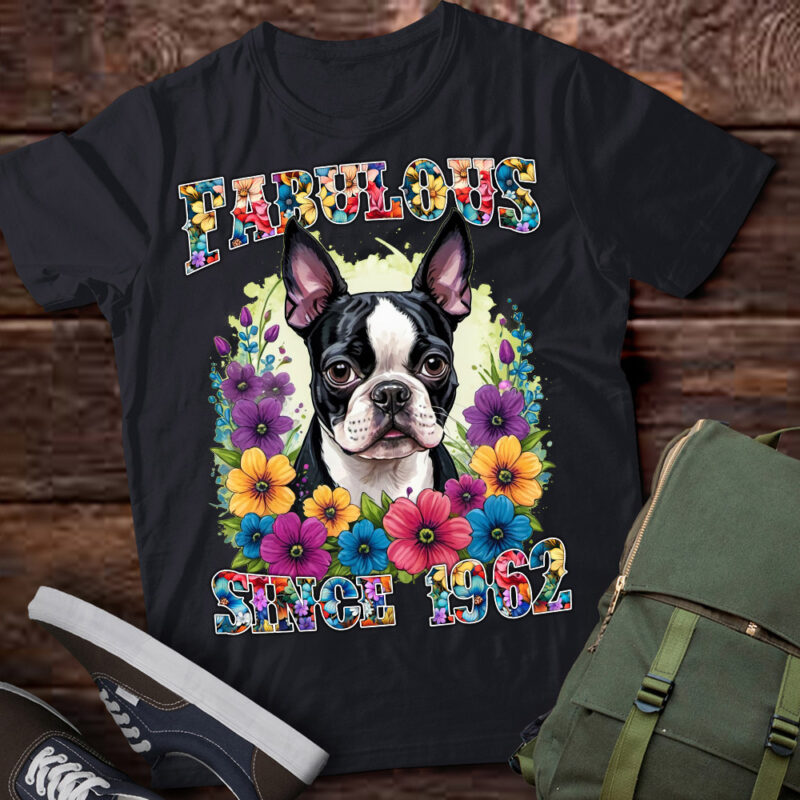 70th Birthday day Fabulous 1962 70 Years Old Boston Terrier Premium T-Shirt ltsp