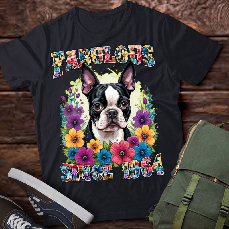 70th Birthday day Fabulous 1964 70 Years Old Boston Terrier Premium T-Shirt ltsp