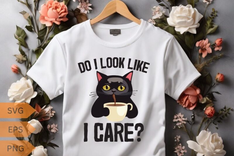 Do I look like I care Funny cat lover T-shirt design vector, cat meme, lazy cat shirt, cat grandma svg, black cat lover, kitty love, kitten