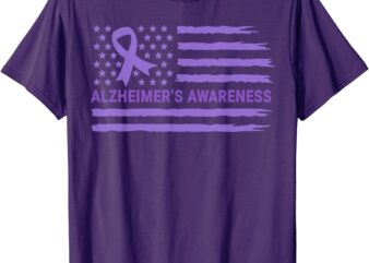 Alzheimer’s Awareness Purple Ribbon American Flag Dementia T-Shirt