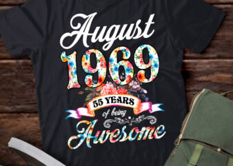 August 1969 55 Years Of Being Awesome 55th Birthday T-Shirt ltsp