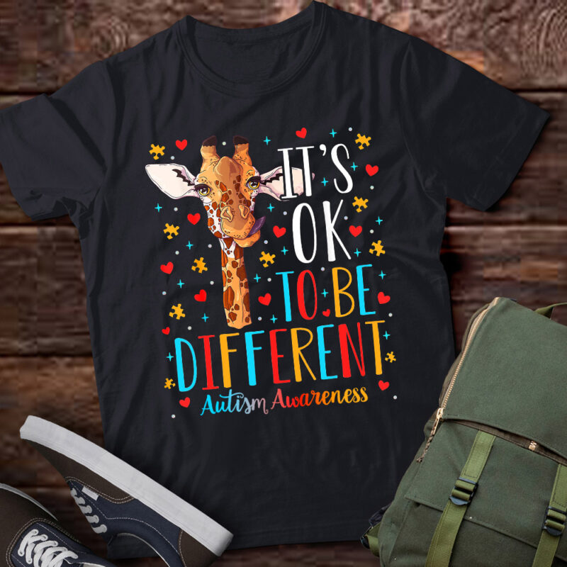 Autism Awareness Giraffe It_s Ok to Be Different Autistic T-Shirt