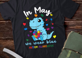 Baby Dino Autism April We Wear Blue Autism Awareness Month T-Shirt