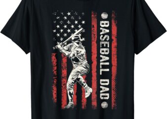 Baseball Dad Flag Gifts Dad Men Baseball Fathers Day T-Shirt