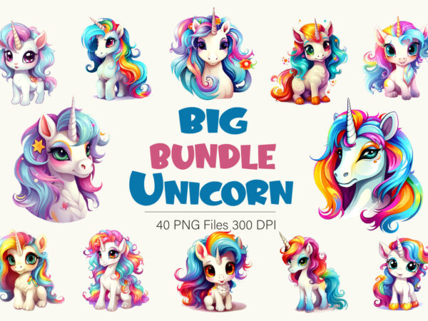 Big bundle of cute unicorns. tshirt sticker.