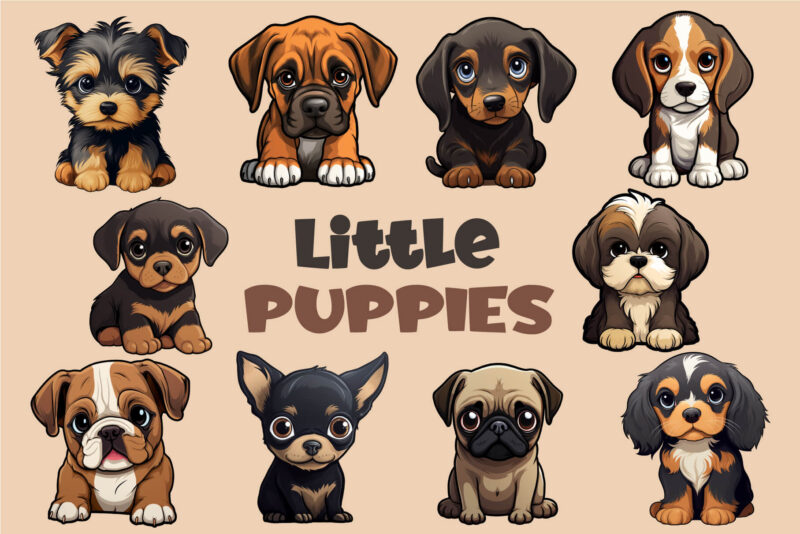 Cartoon Little Puppies. TShirt Sticker.