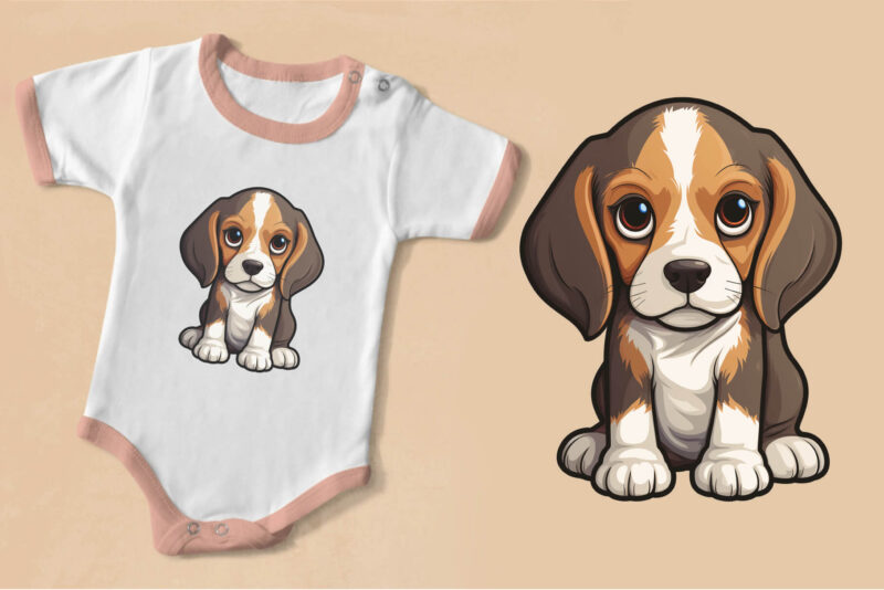 Cartoon Little Puppies. TShirt Sticker.