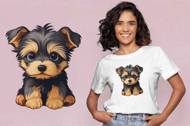 Cartoon Little Puppies. TShirt Sticker.