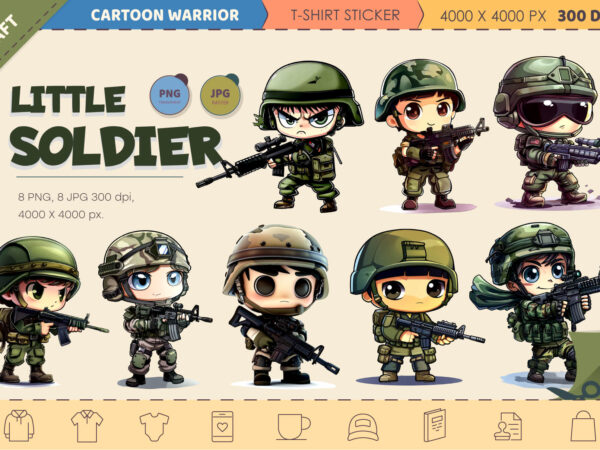 Little cartoon soldier. tshirt sticker.