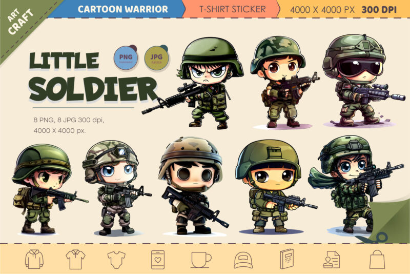 Little Cartoon soldier. TShirt Sticker.