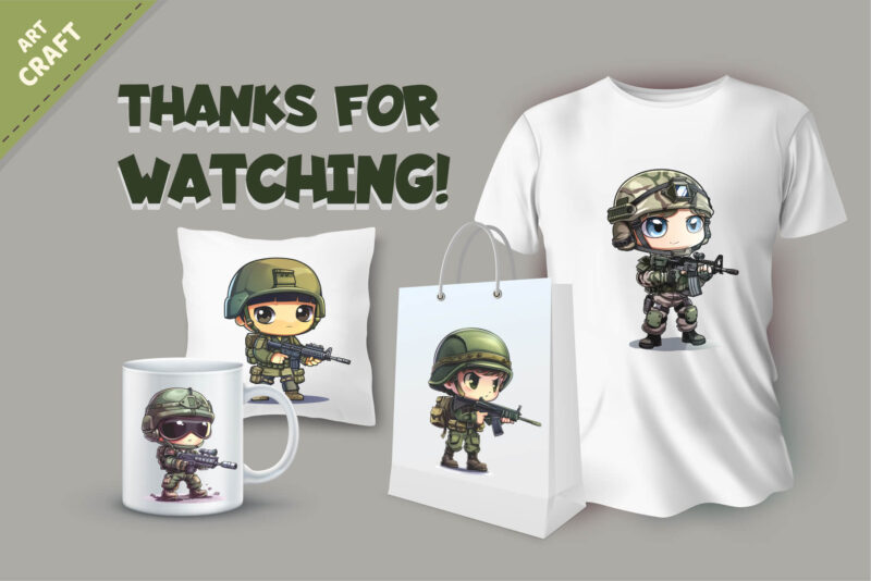 Little Cartoon soldier. TShirt Sticker.