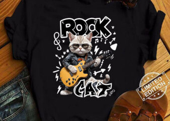 Cat Playing Guitar Rock Star Rock and Roll For Men Women Kid T-Shirt ltsp