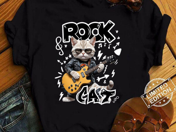 Cat playing guitar rock star rock and roll for men women kid t-shirt ltsp