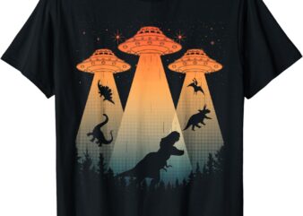 Cool Dinosaur Art For Men Women UFO Alien Abduction Dinosaur T-Shirt