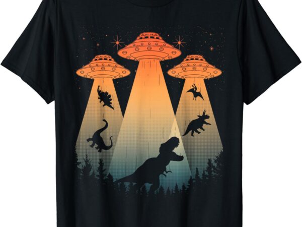 Cool dinosaur art for men women ufo alien abduction dinosaur t-shirt