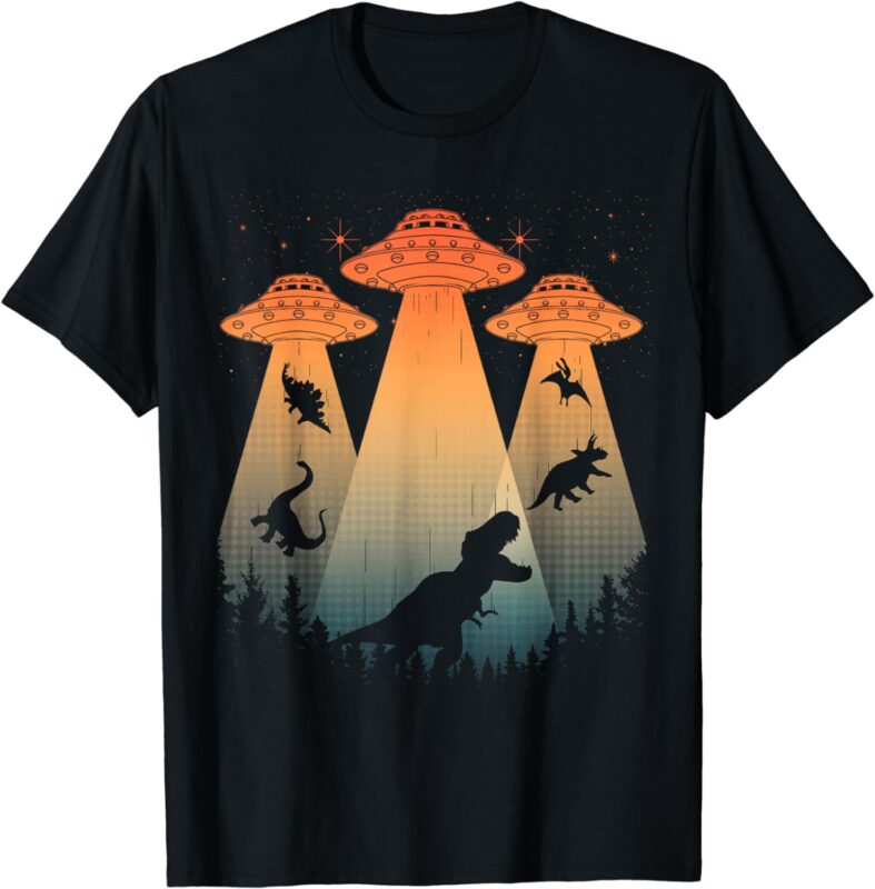 Cool Dinosaur Art For Men Women UFO Alien Abduction Dinosaur T-Shirt