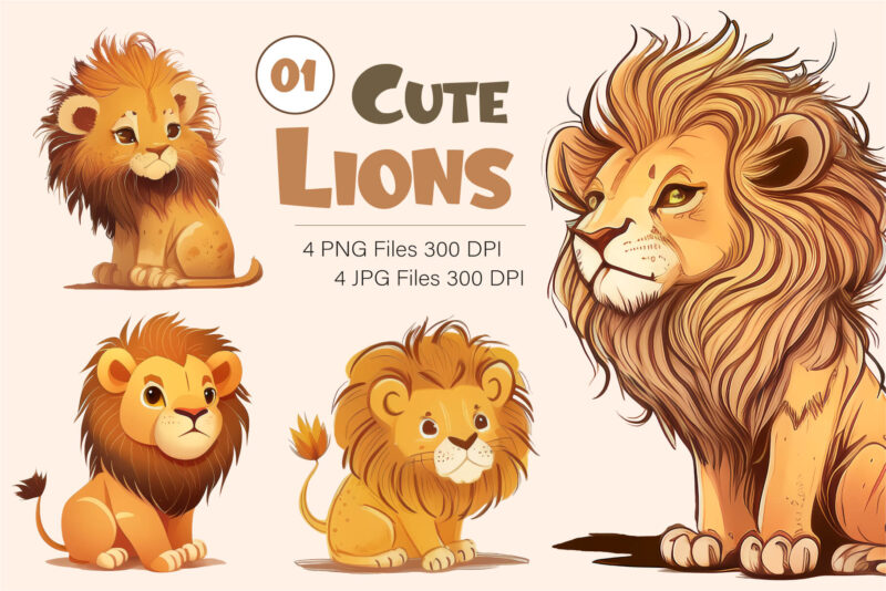 Cute cartoon lions 01. TShirt Sticker.