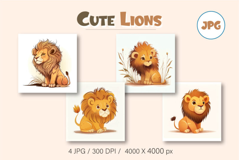 Cute cartoon lions 01. TShirt Sticker.