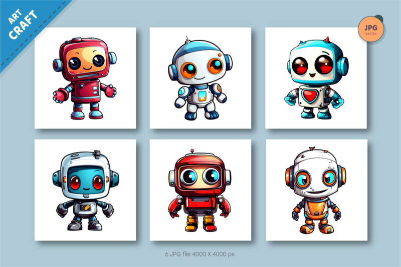 Cute cartoon robot. T-Shirt, Sticker.