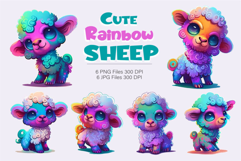 Cute rainbow sheep. TShirt Sticker.