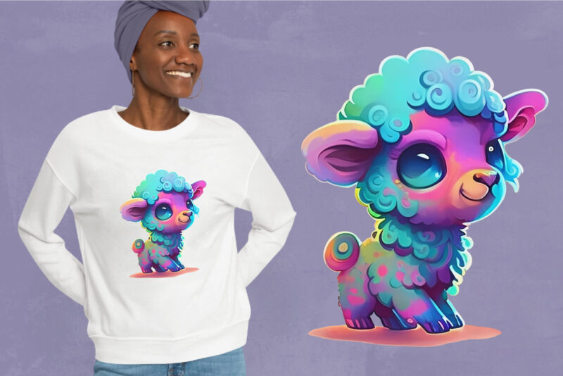 Cute rainbow sheep. TShirt Sticker.