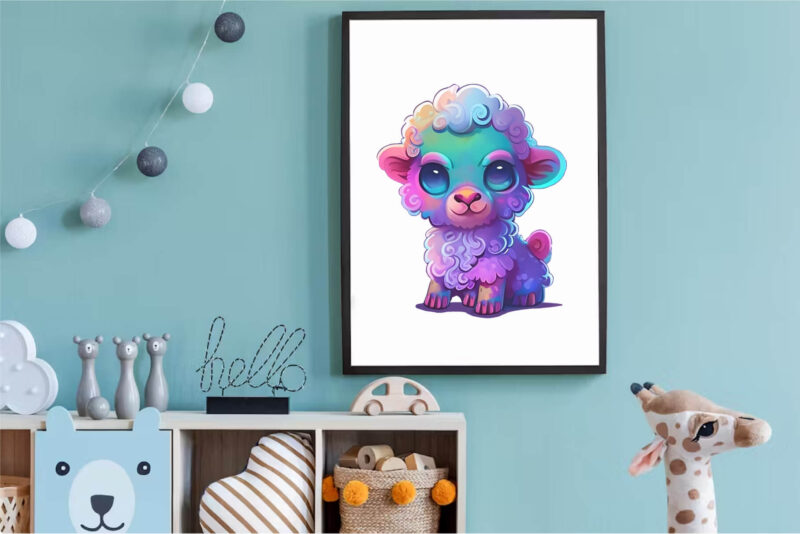 Cute rainbow sheep. TShirt Sticker.