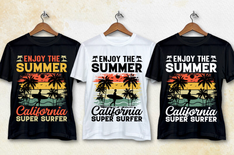 Enjoy The Summer California Super Surfer T-Shirt Design