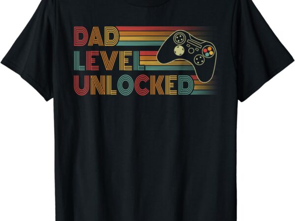 Funny new dad shirt dad level unlocked gaming gamer dad mens t-shirt