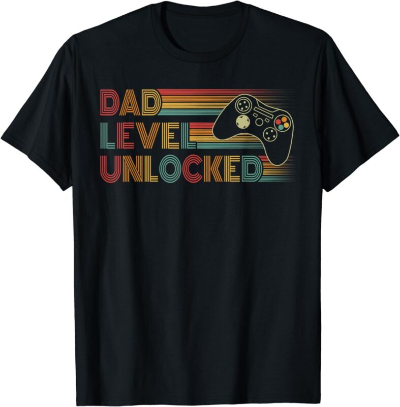 Funny New Dad Shirt Dad Level Unlocked Gaming Gamer Dad Mens T-Shirt