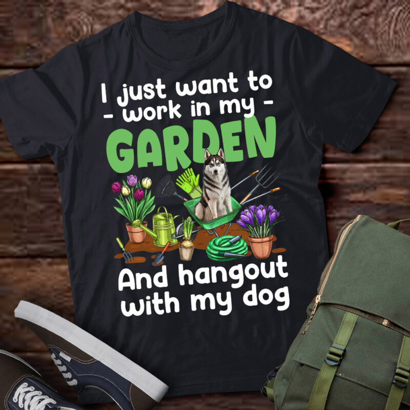 Gardening With My Husky Dog Plant Lover Florist Gardener T-Shirt ltsp