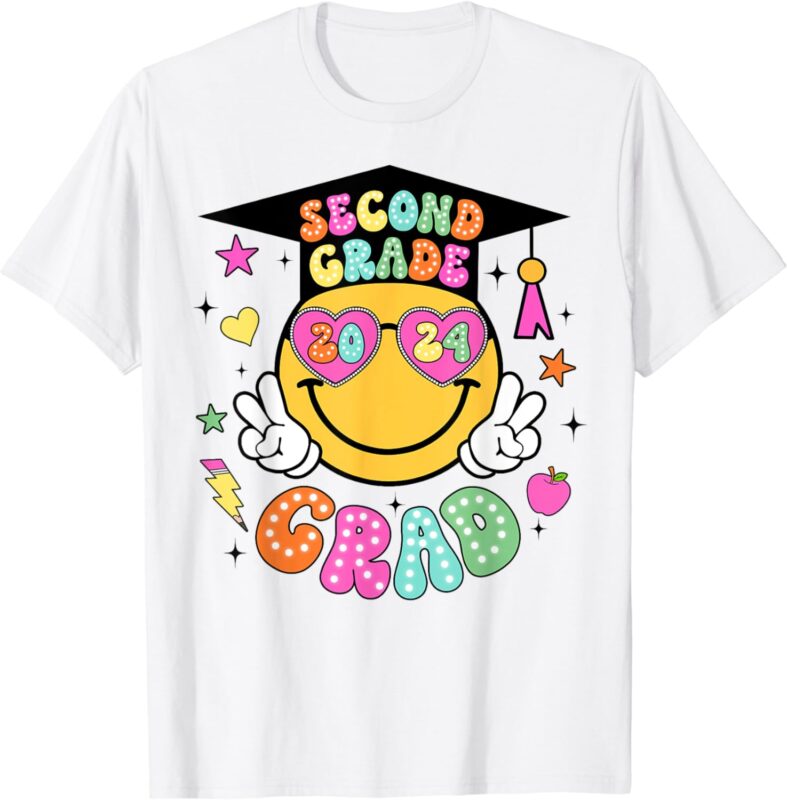 Groovy 2nd Grade Graduate Happy Face Graduation 2024 Grad T-Shirt