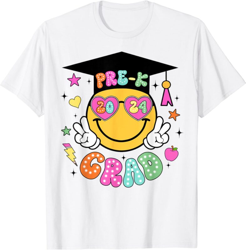 Groovy Pre-K Graduate Happy Face Graduation 2024 Grad T-Shirt