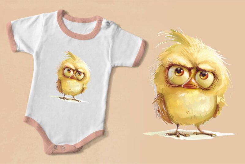 Grumpy cute birds 01. TShirt Sticker.