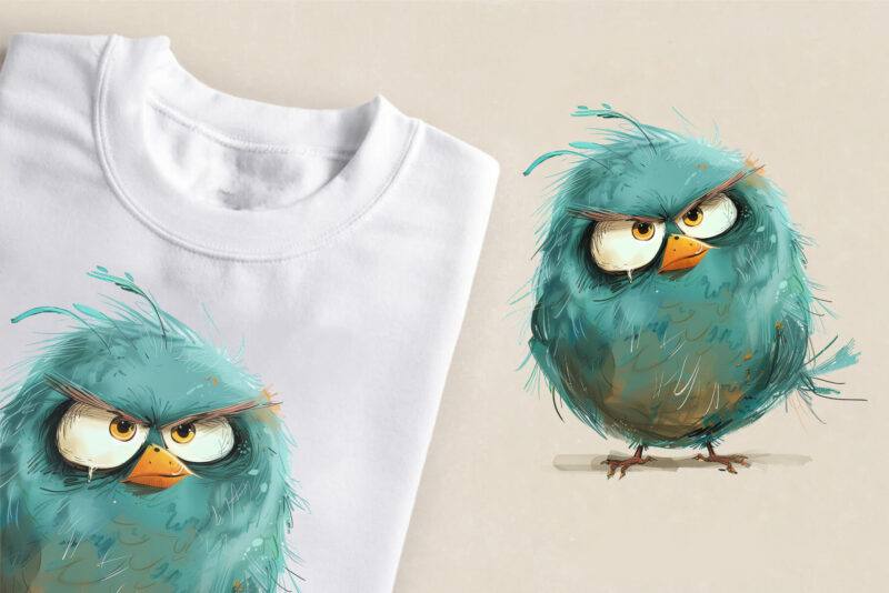 Grumpy cute birds 03. TShirt Sticker.