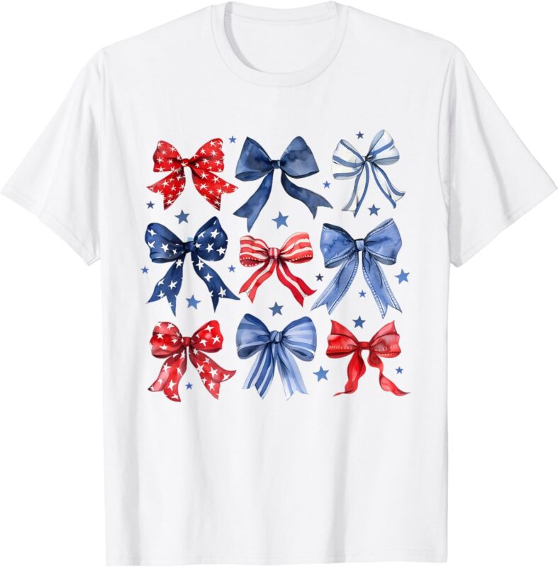 Happy 4th of July Patriotic Toddler Girl Boho Coquette Bows T-Shirt