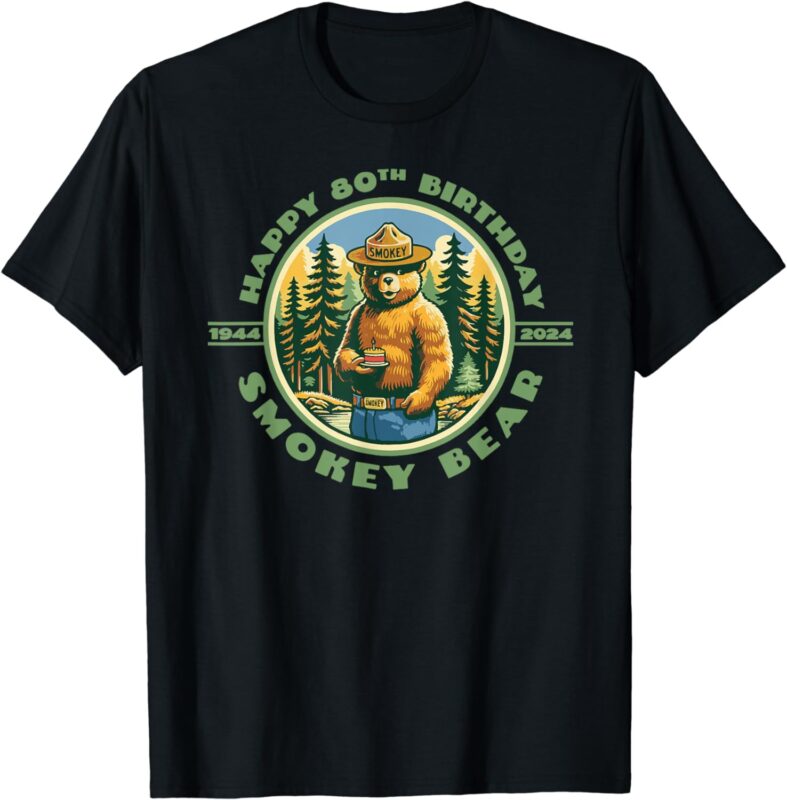 Happy 80th Birthday Smokey Bear 1944-2024 Retro Cupcake T-Shirt