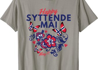 Happy Syttende Mai 17 May Norway Rosemaling Butterflies Flag T-Shirt