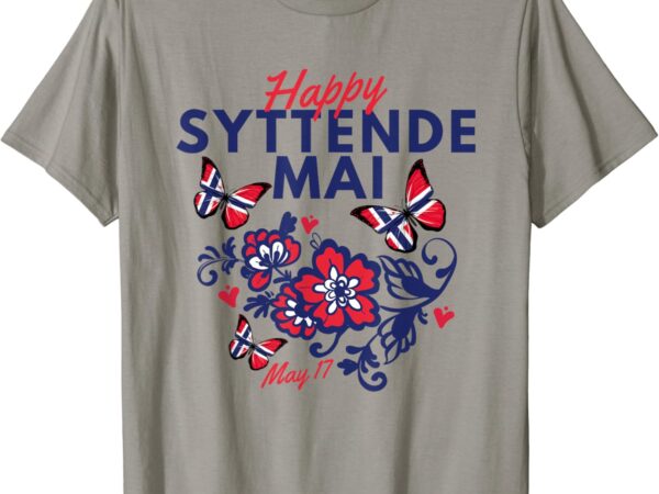 Happy syttende mai 17 may norway rosemaling butterflies flag t-shirt