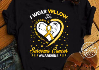Heart I Wear Yellow For Sarcoma Cancer Awareness Month T-Shirt ltsp