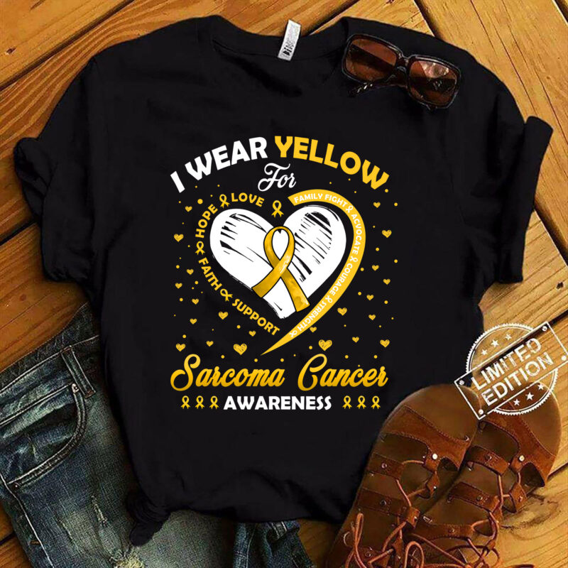 Heart I Wear Yellow For Sarcoma Cancer Awareness Month T-Shirt ltsp