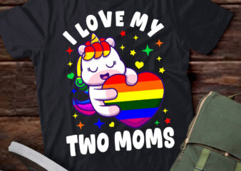 I Love My Two Moms Cute Lgbt Lesbian Unicorn Girls Kids T-Shirt ltsp