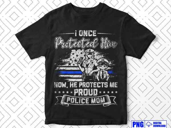 Proud police mom png, mothers day gifts, thin blue line usa flag 4th of july patriotic png, police officer gifts, baby police officer t shirt illustration